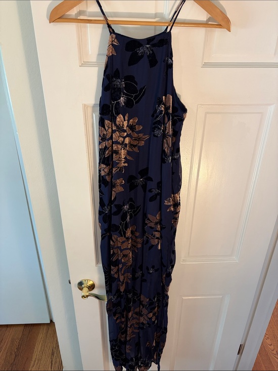 Lulus Dresses & Skirts - Lulu's Navy Maxi Dress with Bronze Floral Print w/ Sheer bottom